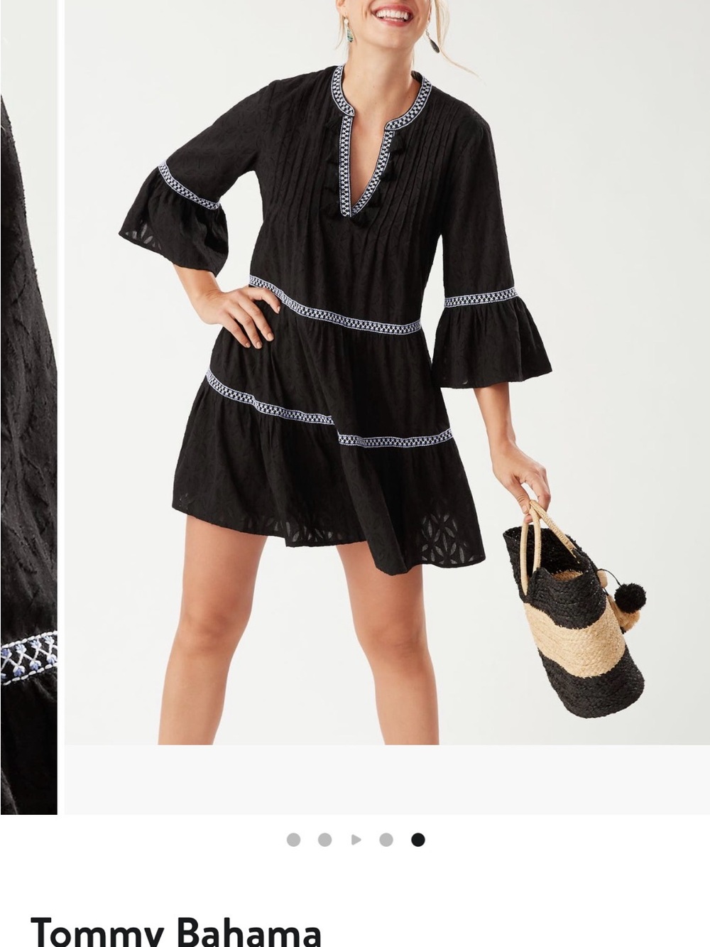 Tommy Bahama Black Tunic with White Trim and Tassel V-Neck